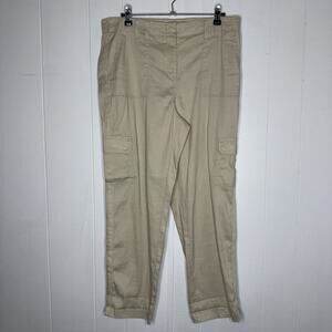 Chico’s Women’s Linen Blend Khaki Crop Cargo Pants Size 1 Medium